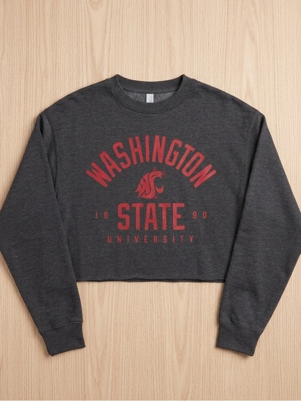 Washington State Cropped Crewneck Sweatshirt - Dark Gray/Red